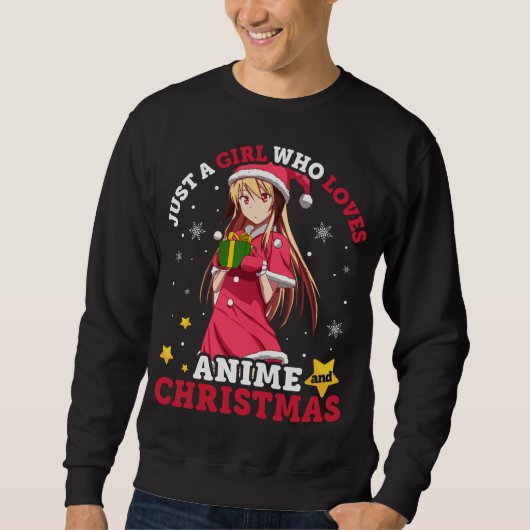 Gewoon een meisje dat van anime en kerstpyjama hou trui (Voorkant)