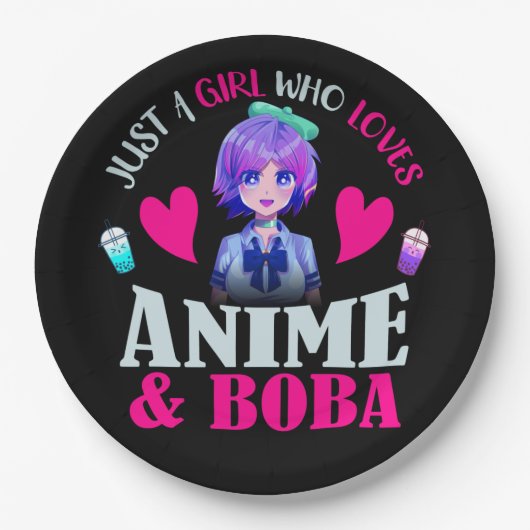 Gewoon een meisje dat van Anime houdt en Boba Papieren Bordje (Voorkant)