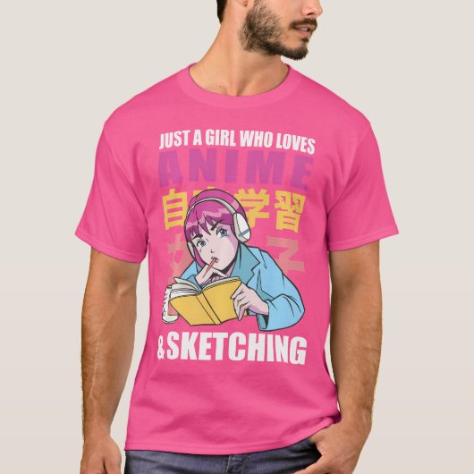 Gewoon een meisje dat van Anime houdt en ketting T-shirt (Voorkant)