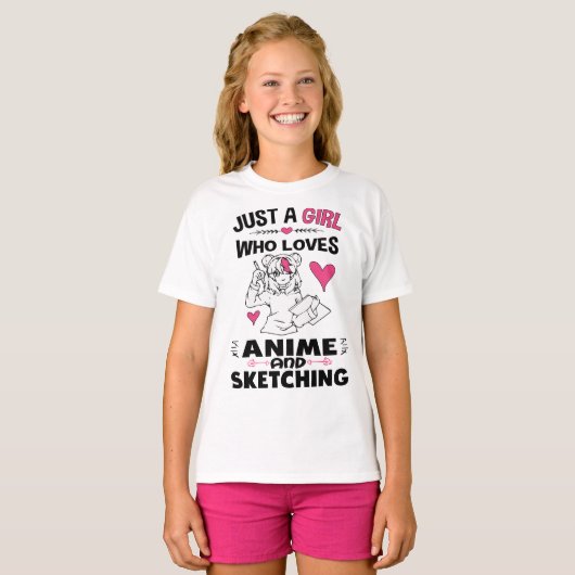 Gewoon een meisje dat van Anime houdt en meisjes k T-shirt (Voorkant volledig)