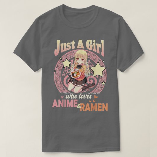 Gewoon een meisje dat van Anime houdt en Ramen Bow T-shirt (Design voorkant)