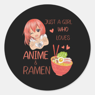 Gewoon een meisje dat van Anime houdt en Ramen Jap Ronde Sticker