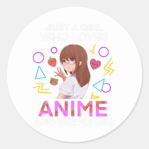 Gewoon een meisje dat van anime houdt en schetsen ronde sticker