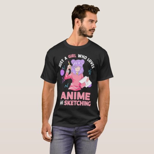 Gewoon een meisje dat van Anime houdt en tekenen k T-shirt (Voorkant volledig)