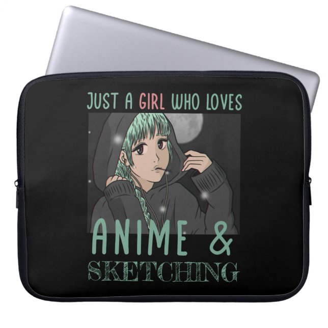 Gewoon een meisje dat van Anime houdt en van Schet Laptop Sleeve (Voorkant)