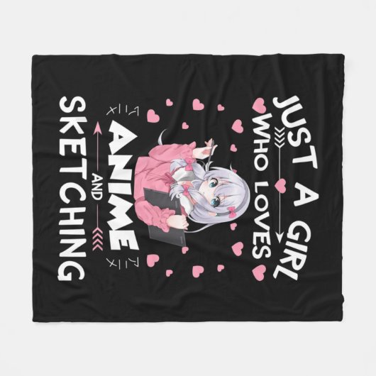 Gewoon een meisje dat van Anime houdt en van Sketc Fleece Deken (Voorkant (Horizontaal))