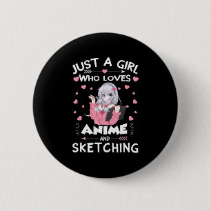 Gewoon een meisje dat van Anime houdt en van Sketc Ronde Button 5,7 Cm