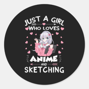 Gewoon een meisje dat van Anime houdt en van Sketc Ronde Sticker