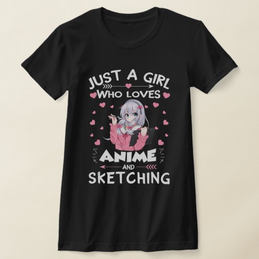 Gewoon een meisje dat van Anime houdt en van Sketc T-shirt (Laagn)