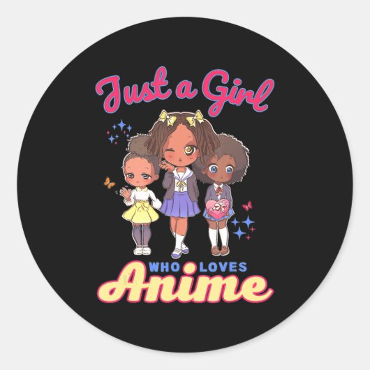 Gewoon een meisje dat van Anime Kawaii Afrikaans A Ronde Sticker (Voorkant)