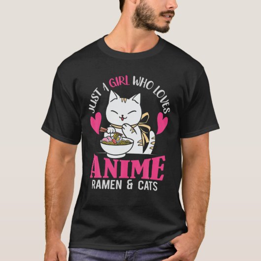 Gewoon een meisje dat van Anime Ramen en Katten ho T-shirt (Voorkant)