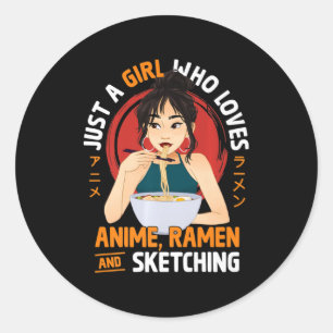 Gewoon een meisje dat van Anime Ramen houdt en Gi  Ronde Sticker