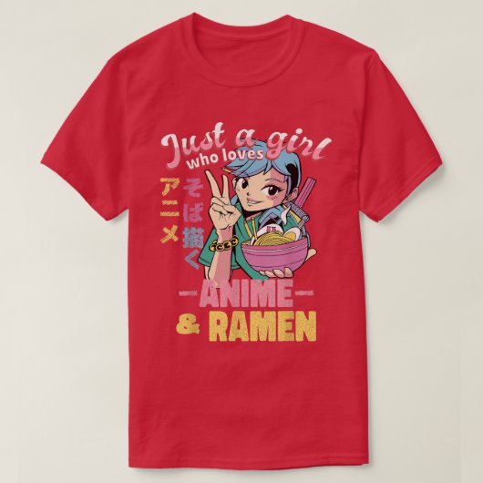 Gewoon een meisje dat van Anime Ramen houdt en Ja T-shirt (Design voorkant)