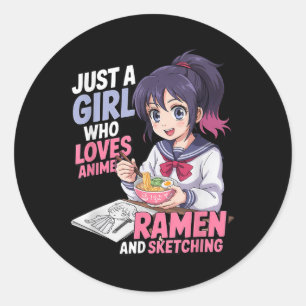Gewoon een meisje dat van Anime Ramen houdt en ket Ronde Sticker