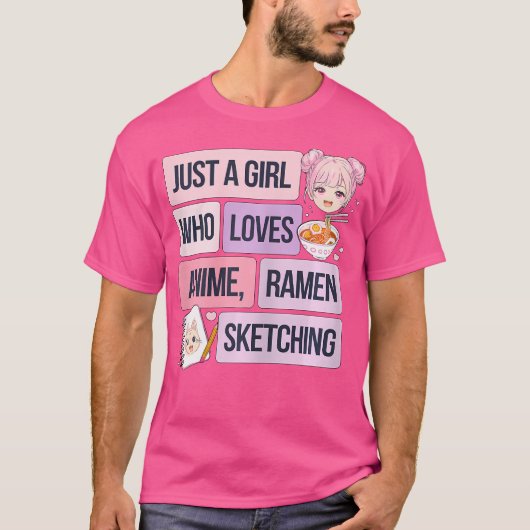 Gewoon een meisje dat van Anime Ramen houdt en ket T-shirt (Voorkant)