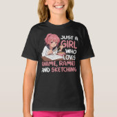 Gewoon een meisje dat van Anime Ramen houdt en ket T-shirt (Voorkant)