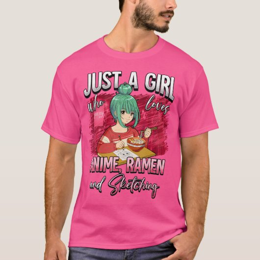 Gewoon een meisje dat van Anime Ramen houdt en ket T-shirt (Voorkant)