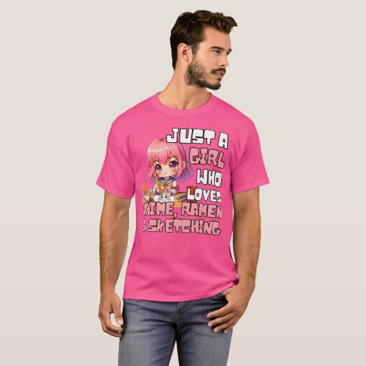 Gewoon een meisje dat van Anime Ramen houdt en ket T-shirt (Voorkant volledig)