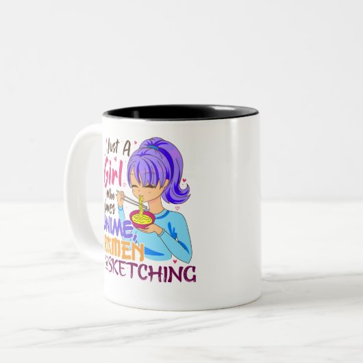Gewoon een meisje dat van Anime Ramen houdt en ket Tweekleurige Koffiemok (Voorkant links)