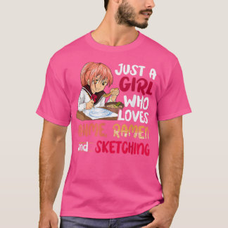 Gewoon een meisje dat van Anime Ramen Sketching Ja T-shirt