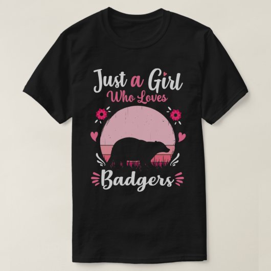 Gewoon een meisje dat van Badgers Pink Retro Vinta T-shirt (Design voorkant)