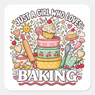 Gewoon een meisje dat van bakken houdt Cute Cherry Vierkante Sticker