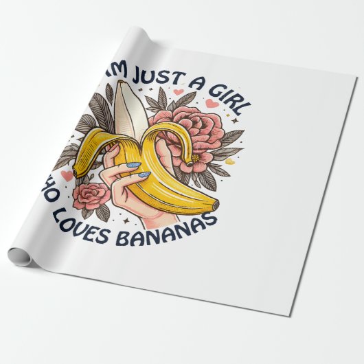 Gewoon een meisje dat van bananen houdt cadeaupapier (Uitgerold)