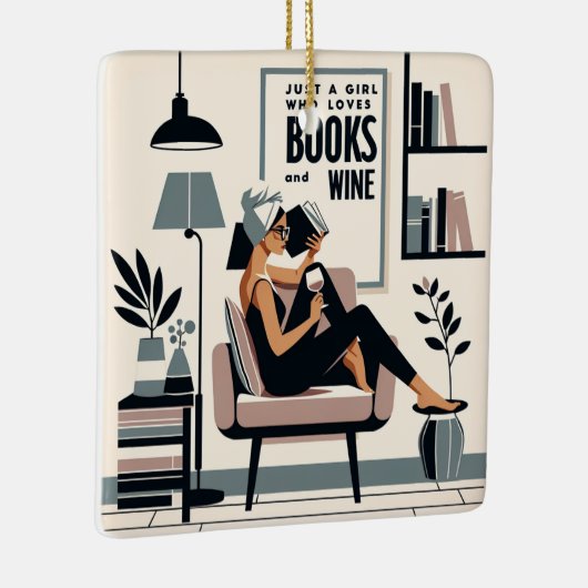 Gewoon een meisje dat van boeken en wijn houdt keramisch ornament (Rechts)