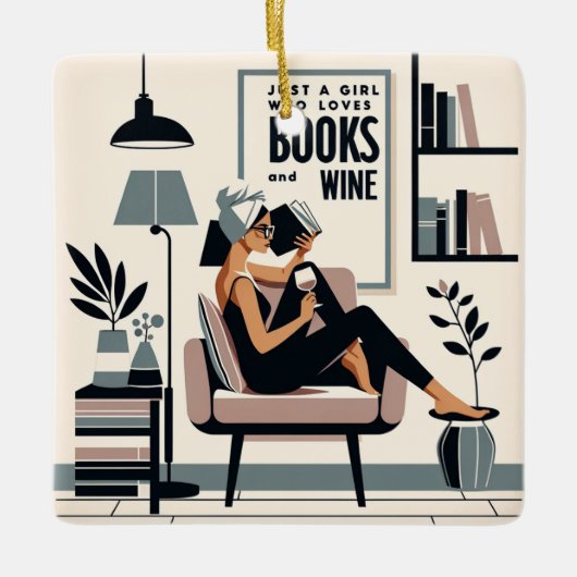 Gewoon een meisje dat van boeken en wijn houdt keramisch ornament (Voorkant)