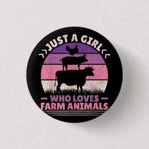Gewoon een meisje dat van boerderijdieren houdt en ronde button 3,2 cm