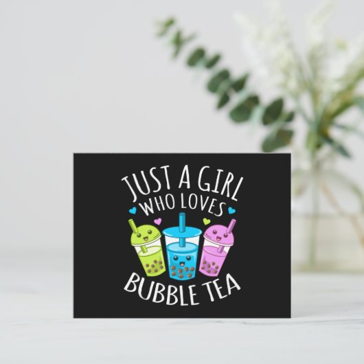Gewoon een meisje dat van Bubble Tea Boba Kawaii T Briefkaart (Staand voorkant)