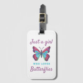 Gewoon een meisje dat van Butterflies houdt Bagagelabel (Voorkant (verticaal))