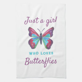 Gewoon een meisje dat van Butterflies houdt Theedoek