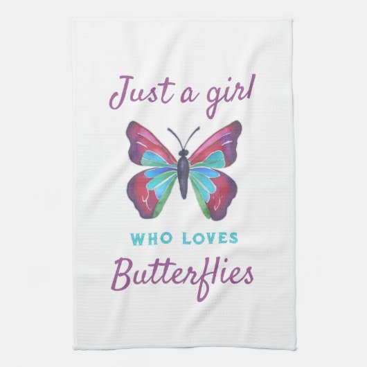 Gewoon een meisje dat van Butterflies houdt Theedoek (Verticaal)