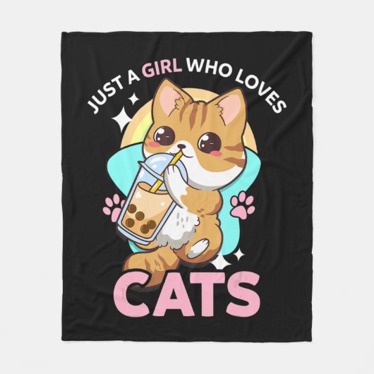 Gewoon een meisje dat van Cats Boba Bubble Milk Te Fleece Deken (Voorkant)