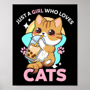 Gewoon een meisje dat van Cats Boba Bubble Milk Te Poster
