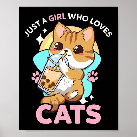 Gewoon een meisje dat van Cats Boba Bubble Milk Te Poster (Voorkant)