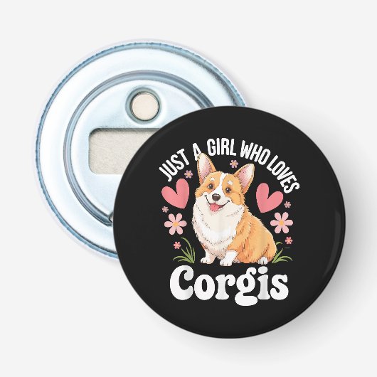 Gewoon een meisje dat van Corgis houdt Button Flesopener (Voorkant)