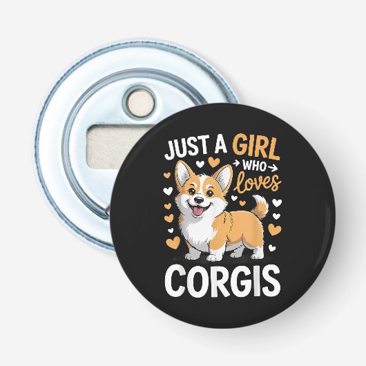 Gewoon Een Meisje Dat Van Corgis Houdt Button Flesopener (Voorkant)