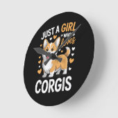 Gewoon Een Meisje Dat Van Corgis Houdt Ronde Klok (Hoek)