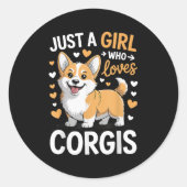 Gewoon een meisje dat van Corgis houdt Ronde Sticker (Voorkant)