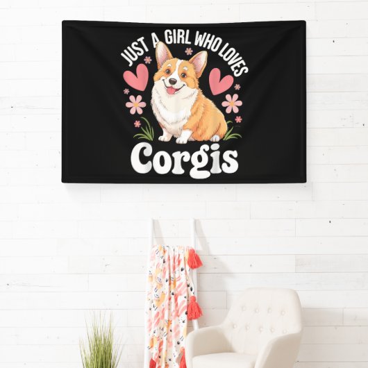 Gewoon een meisje dat van Corgis houdt Spandoek (Insitu)