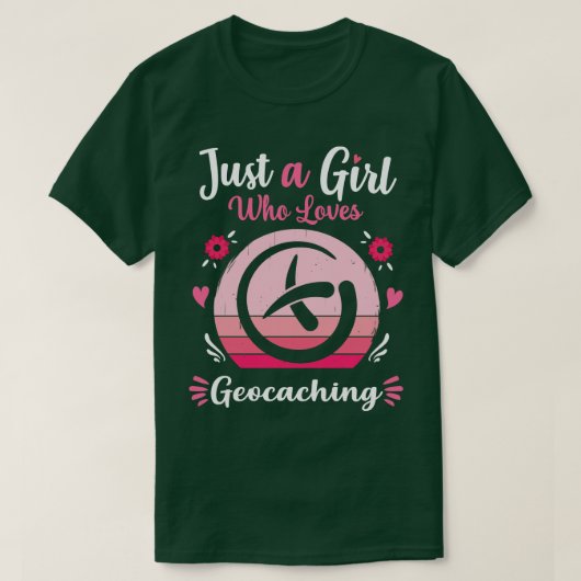 Gewoon een meisje dat van de geocaching Roze Retro T-shirt (Design voorkant)