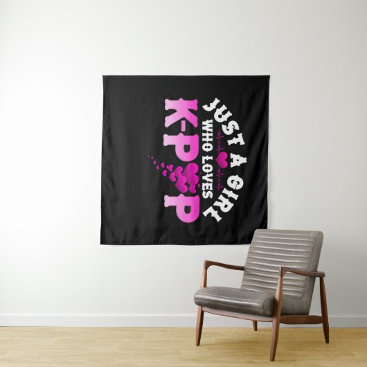 Gewoon een meisje dat van de K-Pop Vinger Heart KP Wandkleed (In Situ (horizontaal))