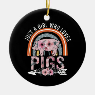 Gewoon een meisje dat van de Varkens Boho-regenboo Keramisch Ornament