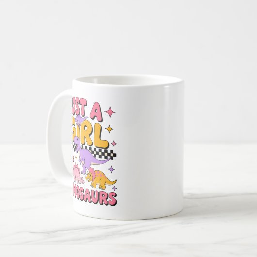 Gewoon een meisje dat van dinosauriërs houdt koffiemok (Voorkant links)