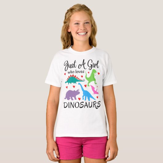 Gewoon een meisje dat van Dinosauriërs houdt, vrie T-shirt (Voorkant volledig)
