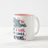 Gewoon een meisje dat van dolfijnen houdt tweekleurige koffiemok (Voorkant rechts)