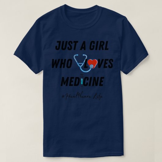 Gewoon een meisje dat van een zwarte medicijntekst t-shirt (Design voorkant)