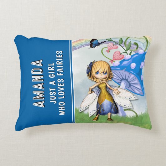 Gewoon een meisje dat van feeën houdt Blauw Accent Kussen (Voorkant)